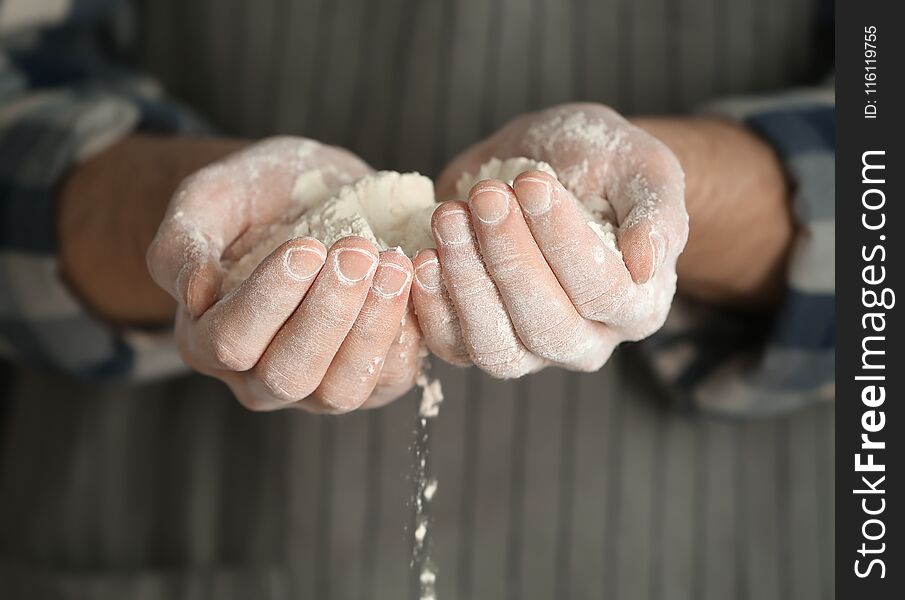 Man Holding Flour, Closeup