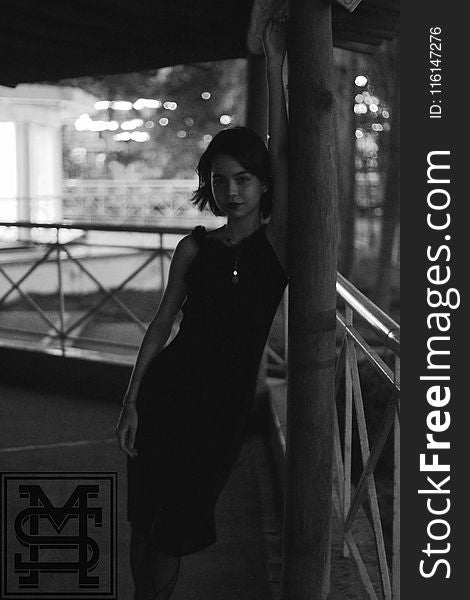 Monochrome Photography of Woman Wearing Black Dress