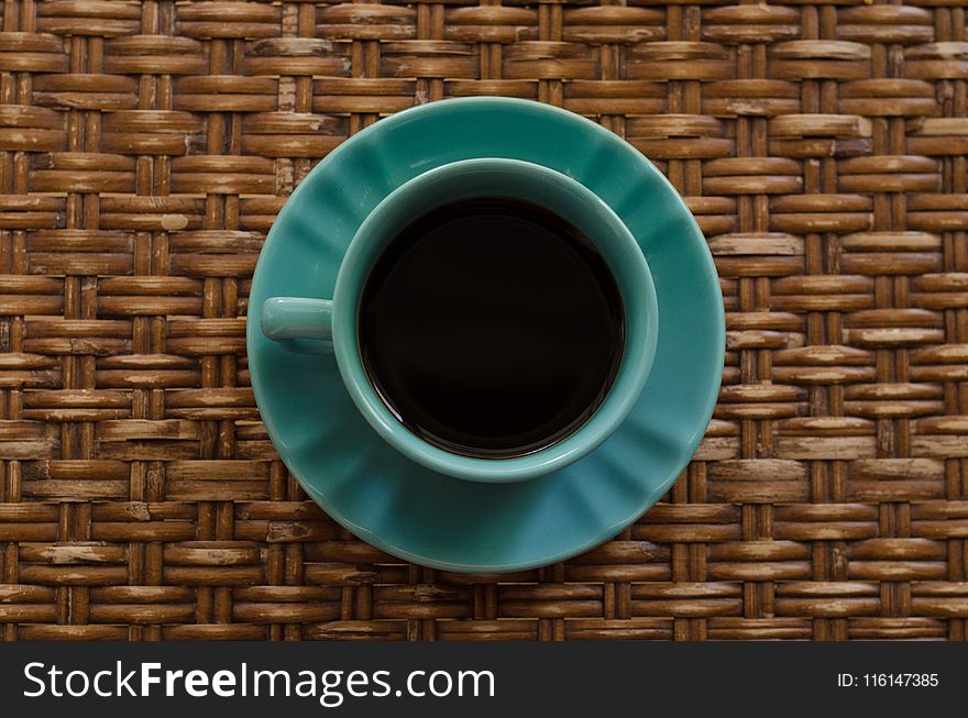 Teal Ceramic Mug on Saucer