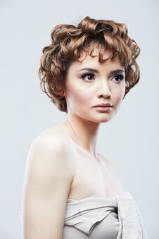 Young Woman Close Up Face Beauty Portrait.Short Hair Style. Female Model Isolaed Royalty Free Stock Photo