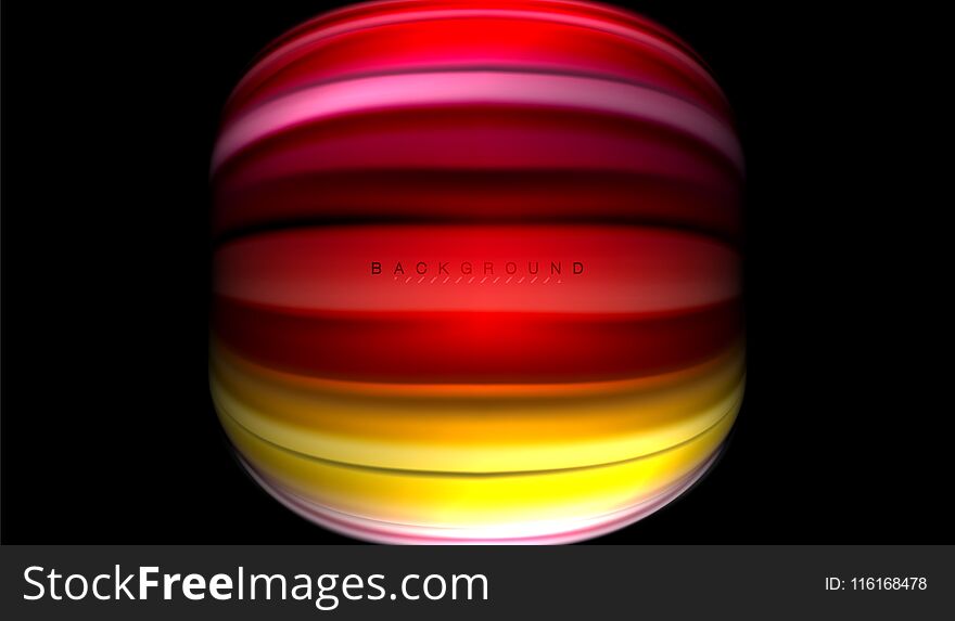 Fluid wavy multicolored lines on black, vector background, dynamic motion pattern