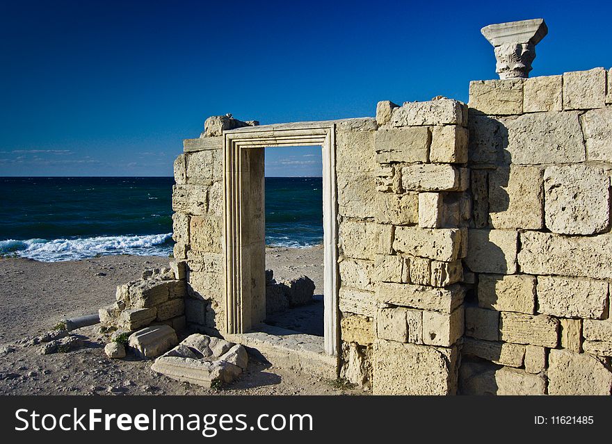 Ruins of ancient city on a background a sea, sky