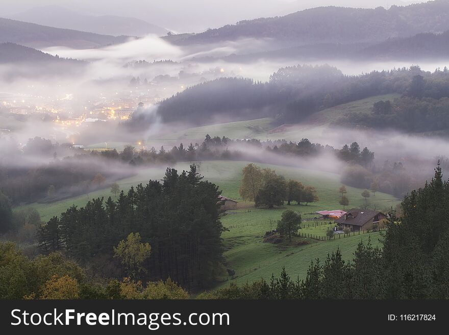 Larrabetzu under the fog Bizkaia, Basque Country