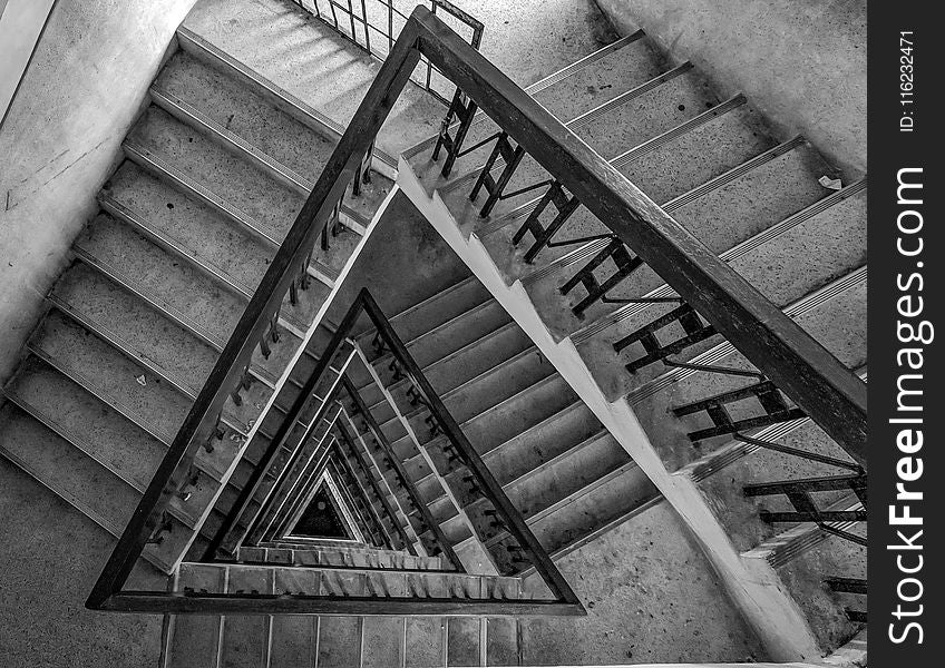 Multi-floor Stairs Grayscale Photo