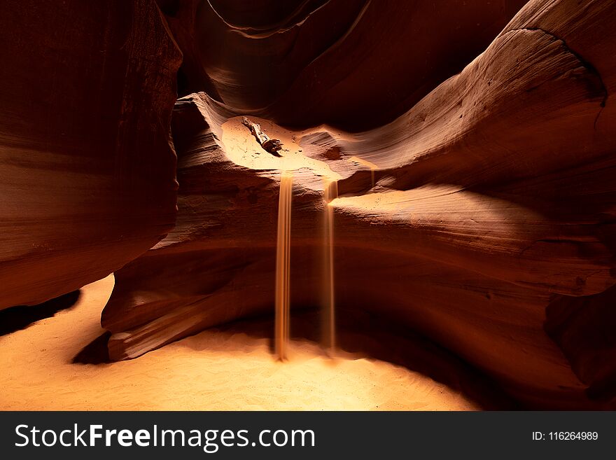 Abstract Pattern Formation of Sand Falling in a Cave in the Upper Antelope Canyon near Page, Arizona