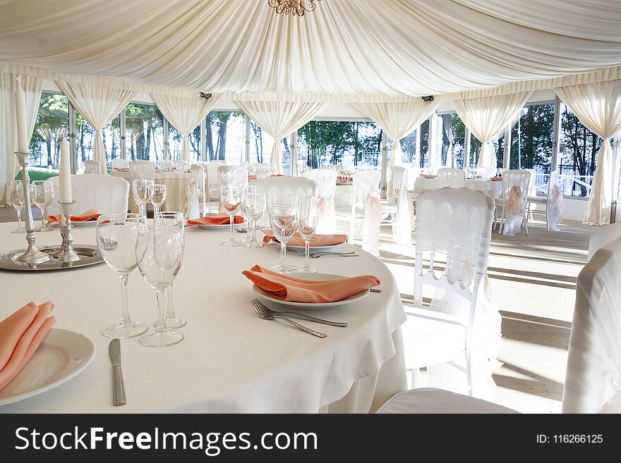 The Summer Tent Is Decorated On The Wedding Day