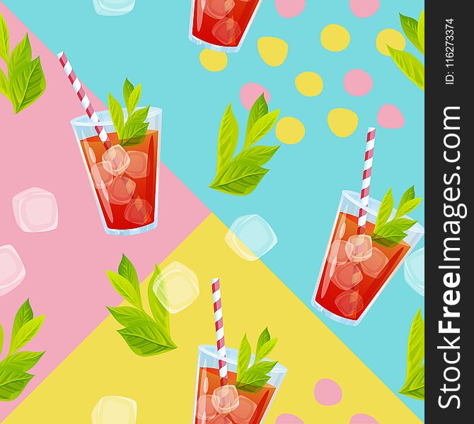 Vector summer seamless pattern with cocktails.