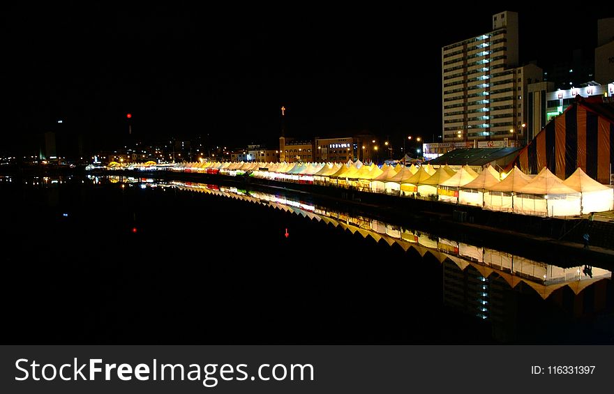 Night, Reflection, City, Cityscape