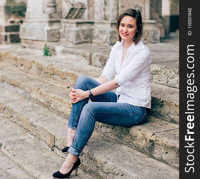 Jeans, Photograph, Sitting, Girl