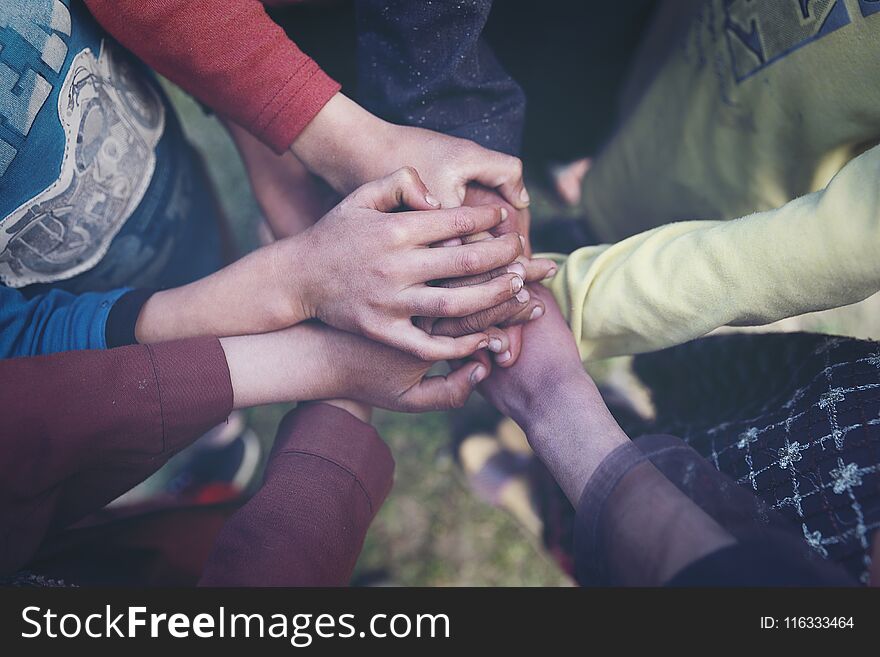 Group of children hands ,teamwork concept. Group of children hands ,teamwork concept.