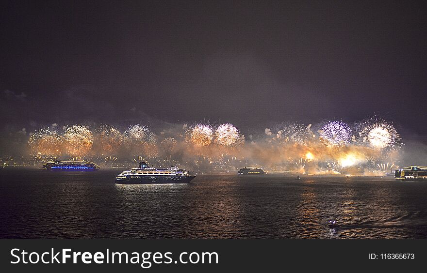 New Year Fireworks in Copacabana Brazil Rio De Janeiro