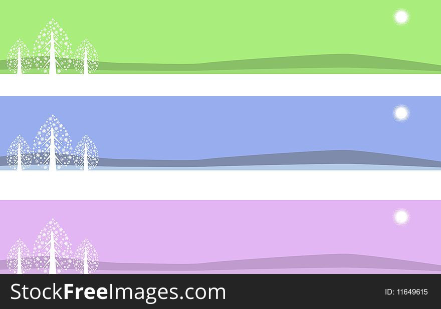 Three Christmas banners with trees of snow in differents colors,useful also as header website. EPS file available