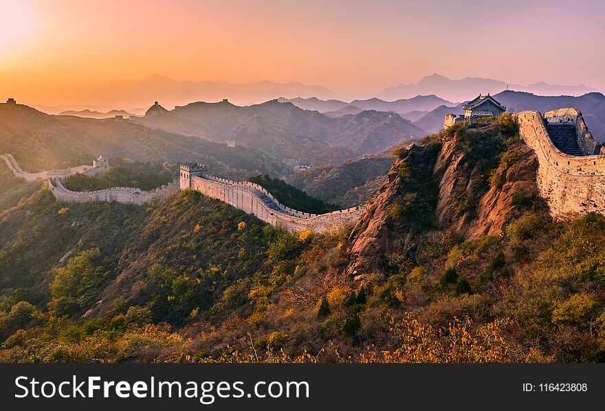 The Great Wall of china in sunset in spring, BeiJing. The Great Wall of china in sunset in spring, BeiJing