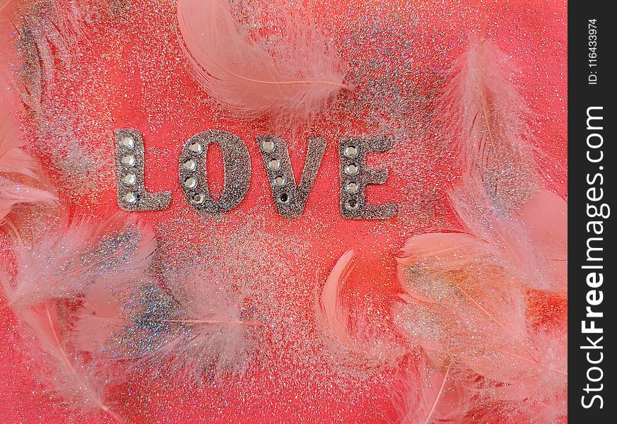 Pink Love Fabric Decor With Feathers