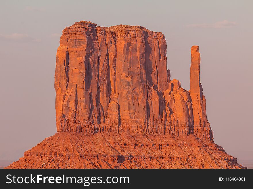 View on East Mitten Butte at sunrise. Navajo Park of Monument Valley. Arizona, USA. View on East Mitten Butte at sunrise. Navajo Park of Monument Valley. Arizona, USA.