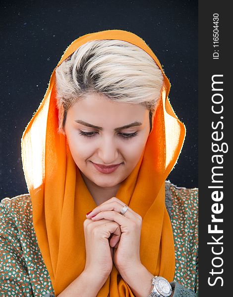 Woman Wearing Orange Hijab Headdress