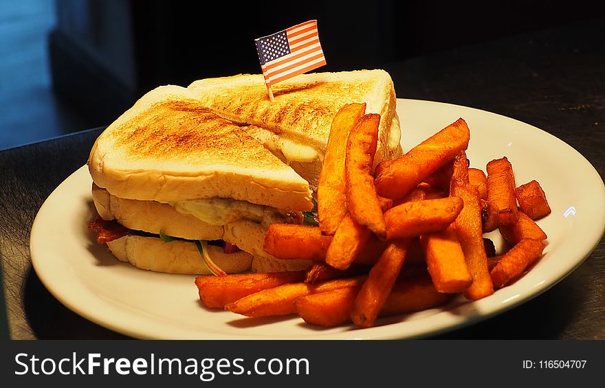 French Fries and Sandwich on White Plate
