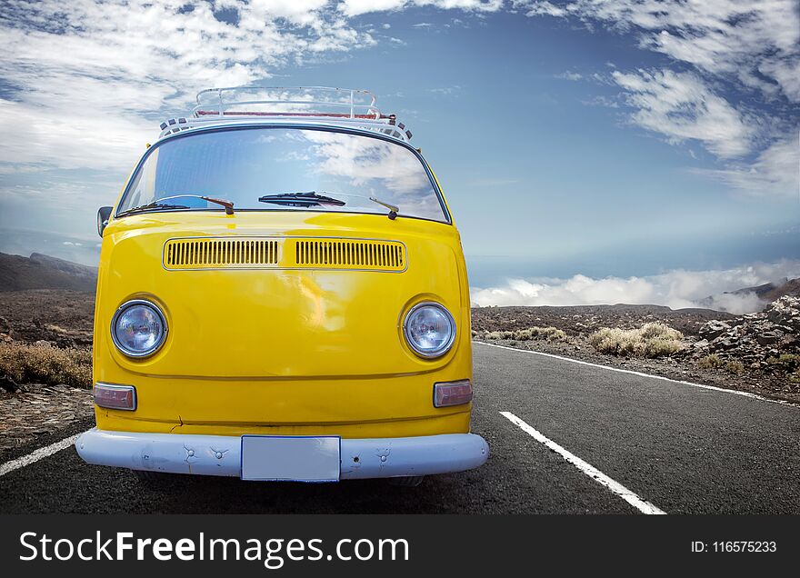 Picture of a yellow retro bus - vacation journey