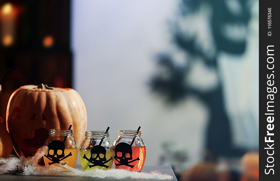 Colorful Cocktails And Decor For Halloween Party,