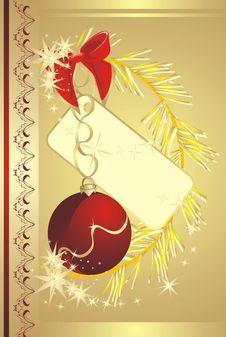 Bow With Sticker And Christmas Ball. Card Stock Images Bow With Sticker And Christmas Ball. Card Stock Images