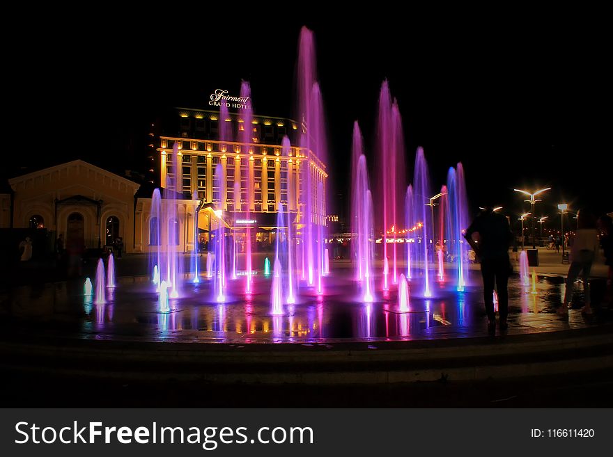 Landmark, Fountain, Light, Night