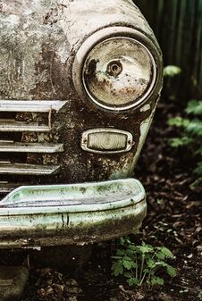 Old Rusty Abandoned Car Outdoors Macro Stock Image