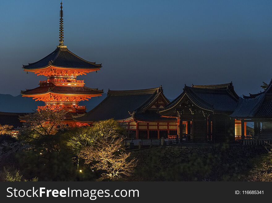Pagoda tower in Kiyomizu Temple in Kyoto, Japan