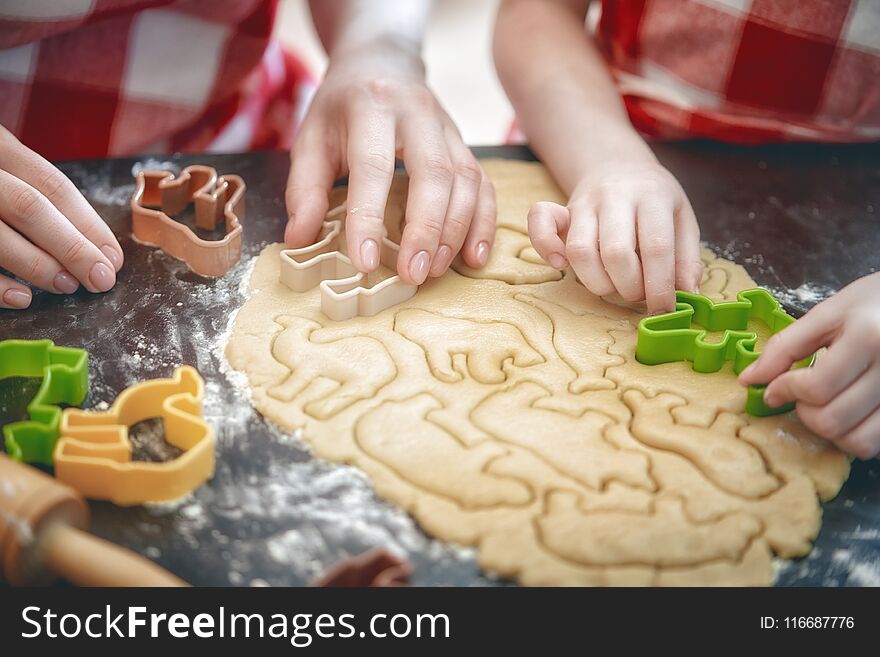 Happy loving family are preparing bakery together. Mother and child daughter girl are cooking cookies and having fun in the kitchen. Homemade food and little helper. Happy loving family are preparing bakery together. Mother and child daughter girl are cooking cookies and having fun in the kitchen. Homemade food and little helper.