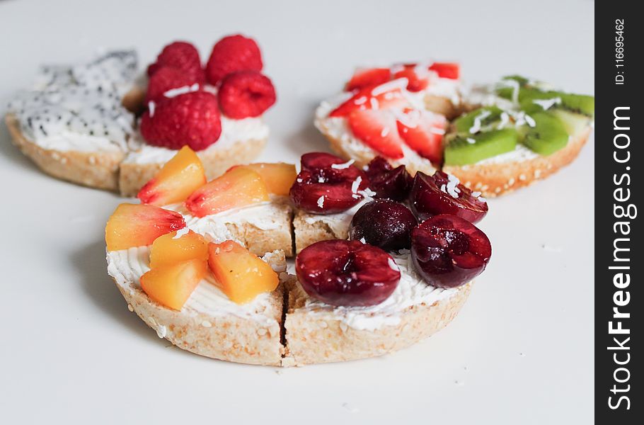 Three Biscuits With Fruit Toppings