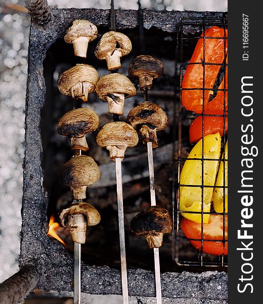 Grilled Mushrooms on Charcoal Grill