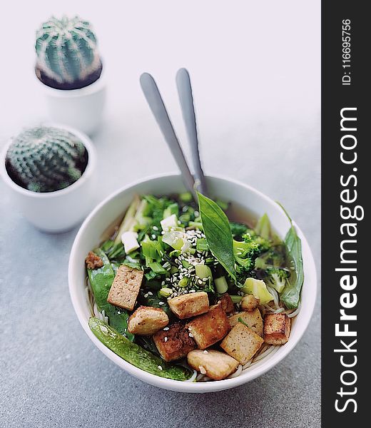 Cooked Food With Meats And Vegetables Inside White Bowl