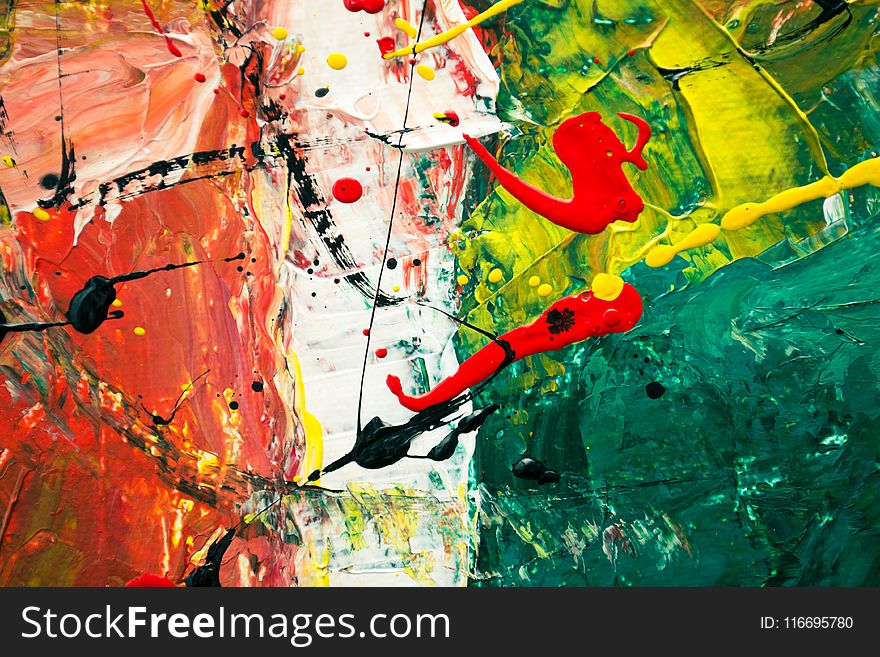 Green, White, And Red Abstract Painting