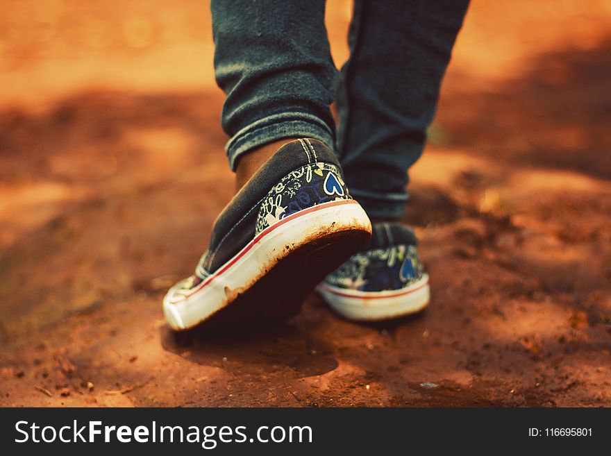 Person Wearing Black Low-top Sneakers And Black Jeans