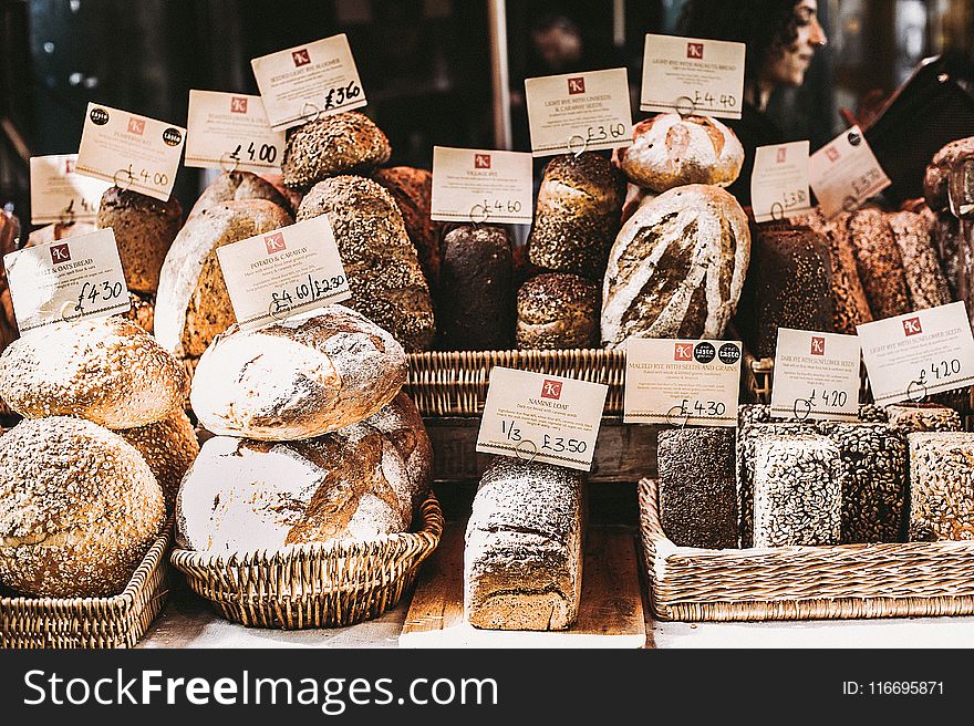 Gray Foods On Wicker Baskets