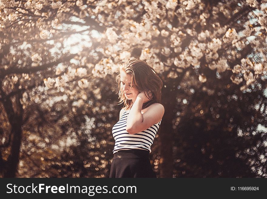 Woman With Tree On Background