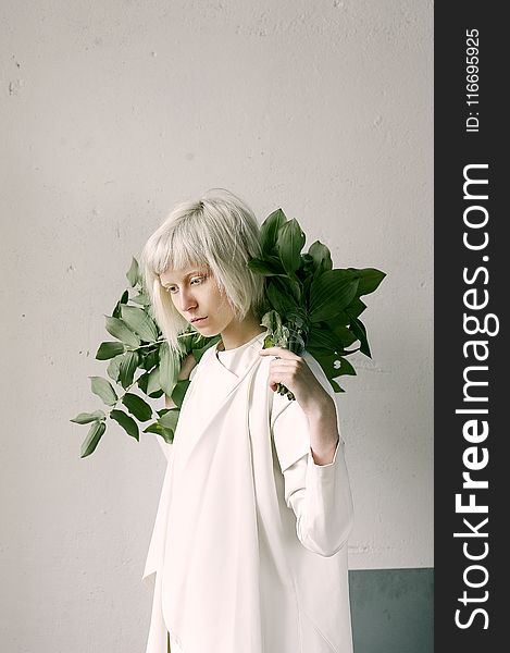 Photography of a Woman Holding Green Leaves