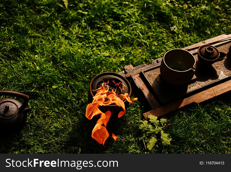 Chinese tea ceremony in a park.