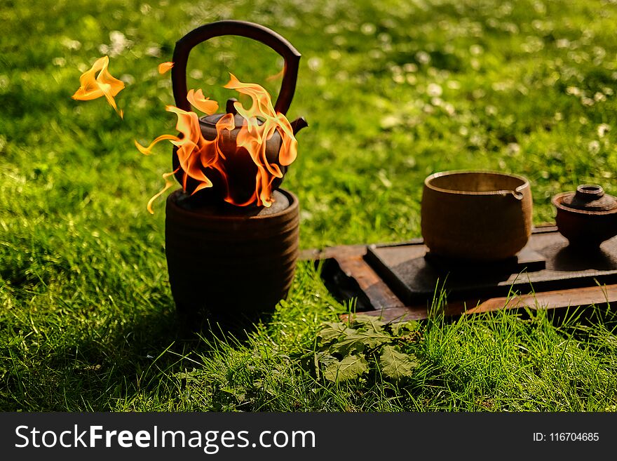 Chinese tea ceremony in a park.