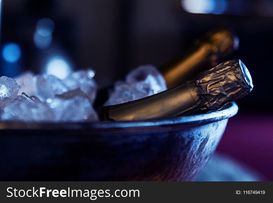 Bottles Of Expensive Champagne On Frape With Ice.