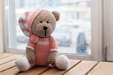 Teddybear Toy Knitted In The Technique Of Knitting Amigurumi Stock Image