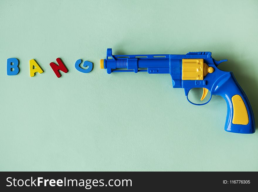 Blue and Yellow Plastic Toy Revolver Pistol