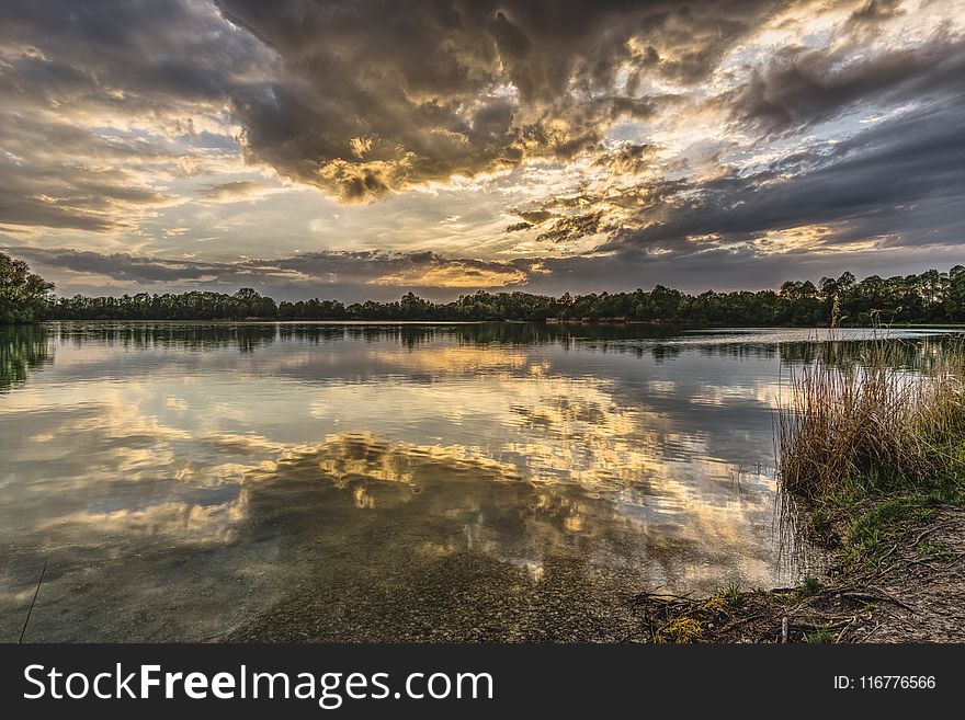 Sky Covered With Clouds With Lake