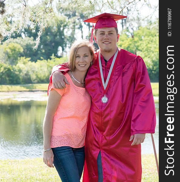 Pink, Red, Graduation, Academic Dress