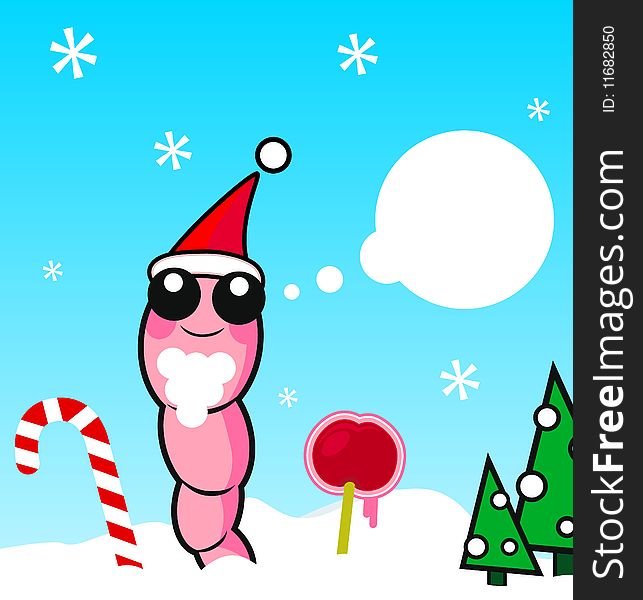 Vector cartoon of a worm during the winter holiday season. Vector cartoon of a worm during the winter holiday season.