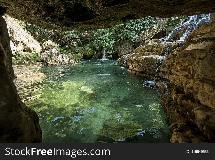 Navacelles waterfall in Gard, France.