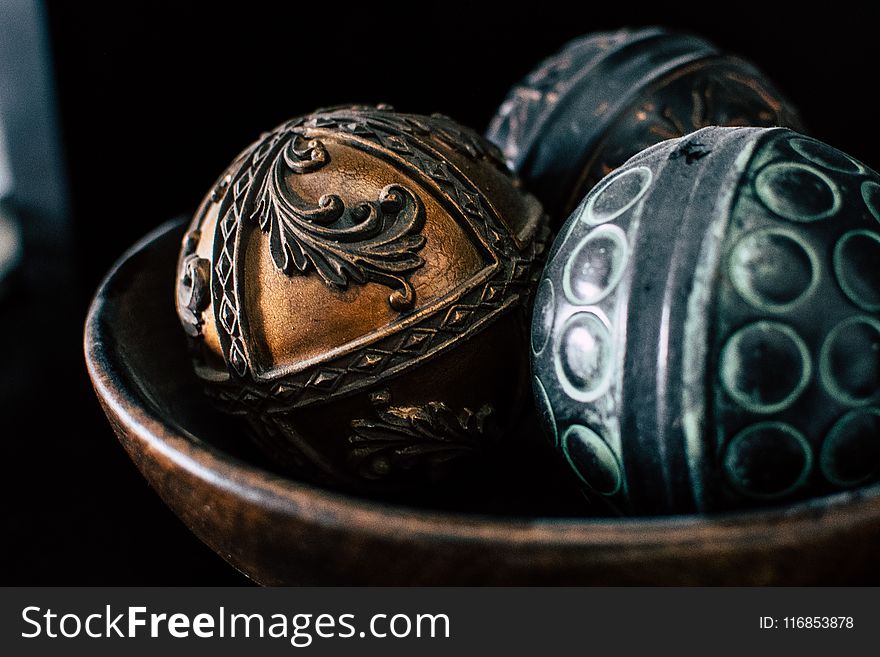 Black and Brown Ball Decor in Bowl