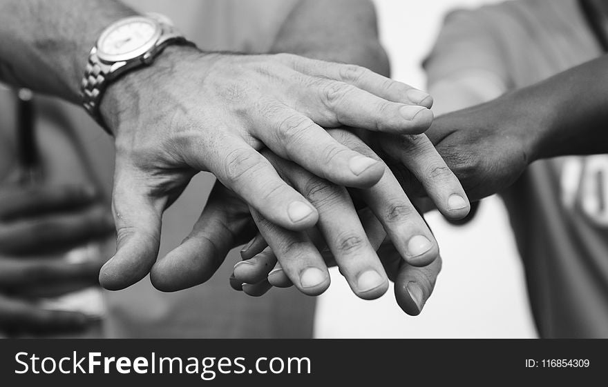 Black and White Photo of Person&#x27;s Hands