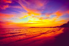 Fairy Tale Sunset Over The Ocean. Thailand. Stock Photo