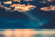 The Sunset Over The Phewa Lake. Pokhara. Nepal. Stock Image