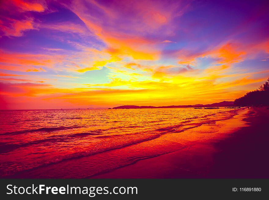 Fairy tale sunset over the ocean. Thailand.